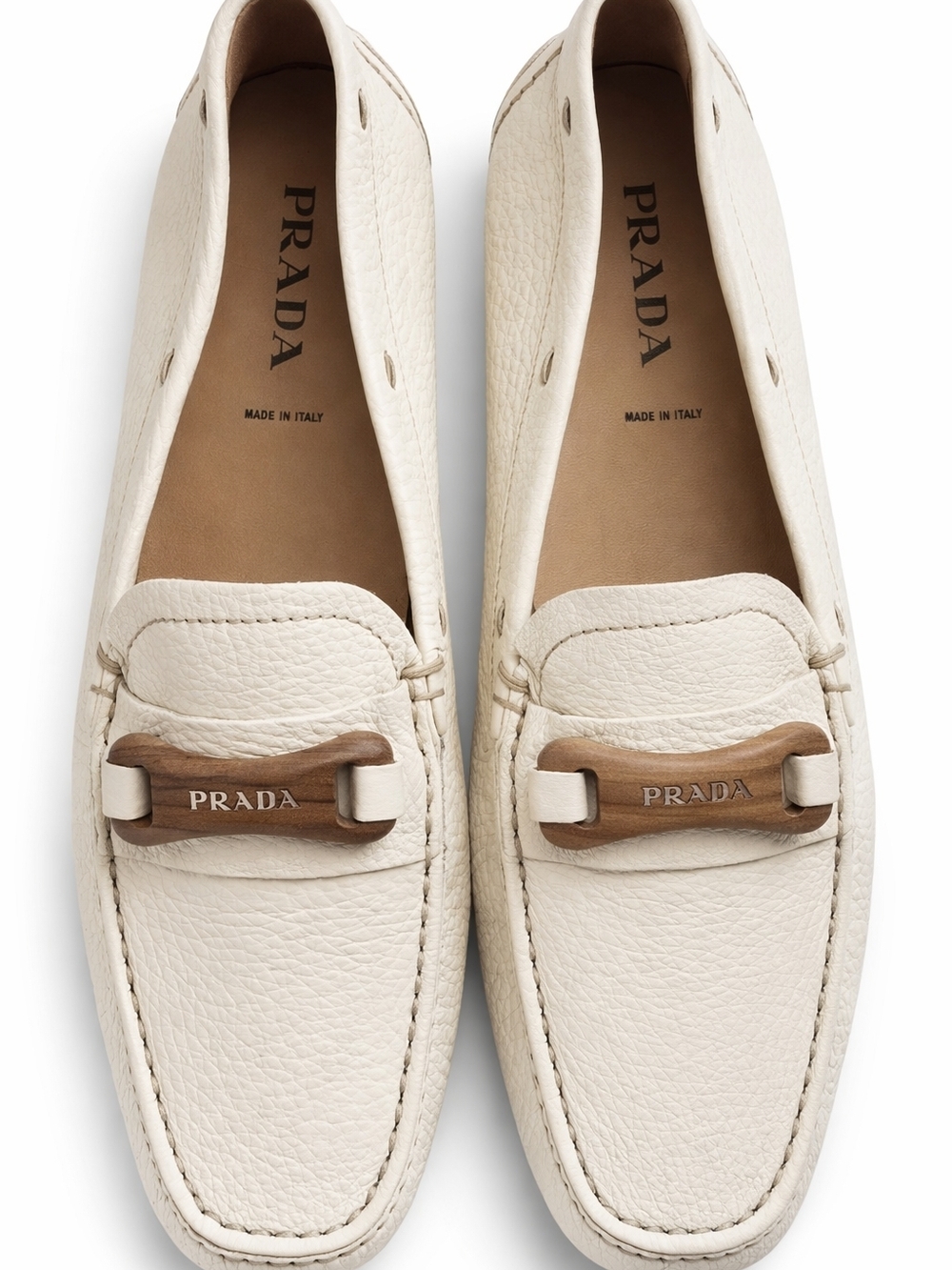 Prada White Pebbled Leather Loafers (Size 37)